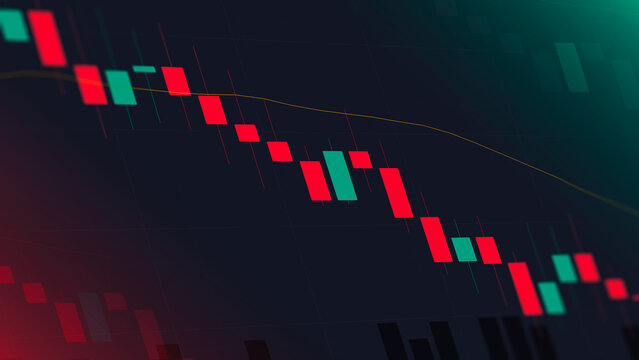 Financial Market Downturn: Bearish Candlestick Chart Displaying Price Decline, Investment Volatility, and Economic Recession Trends