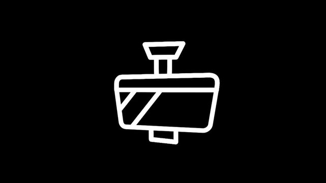Simple line art icon of a car's rearview mirror on a black background