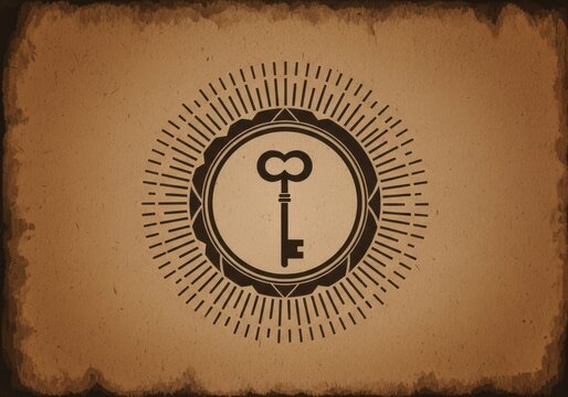 Vintage key icon on aged parchment paper background
