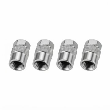 Chrome valve stem caps for car tires. Metal TPMS sensor protectors with rubber gaskets for automotive wheels.