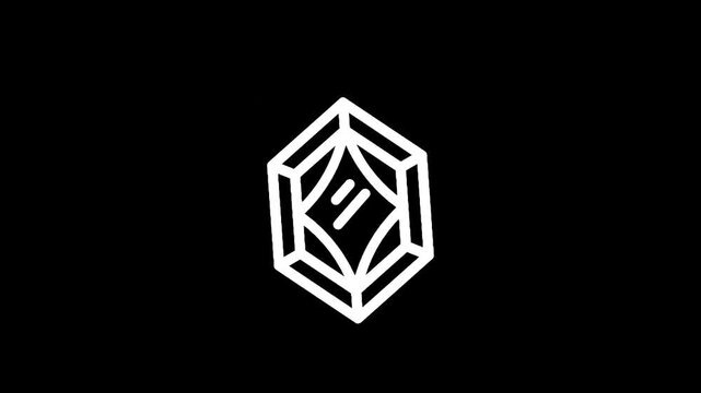Abstract geometric white logo resembling a faceted gem on a black background
