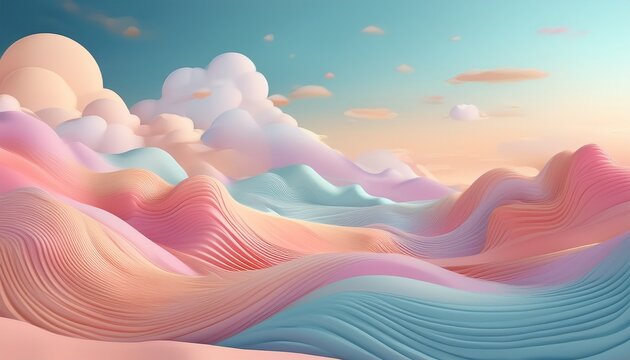Dreamy Pastel Landscape With Soft Clouds And Gentle Hills