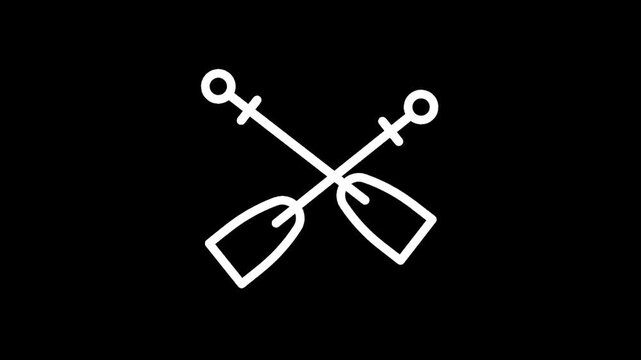 Simple white crossed oars icon on a black background, minimalist design