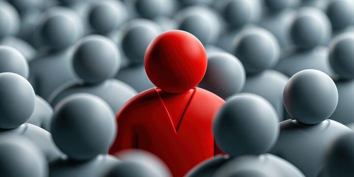 Unique individual among many people isolated