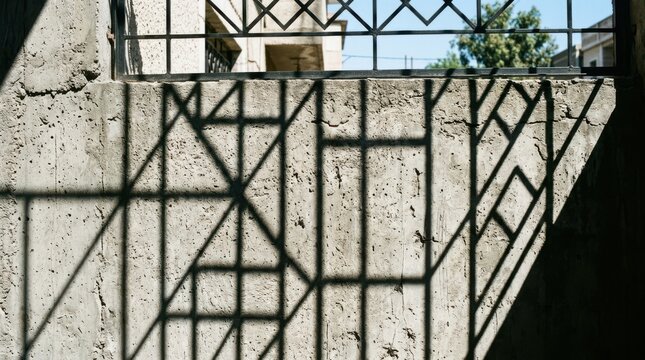 Abstract shadow patterns on concrete wall with sunlight during daytime