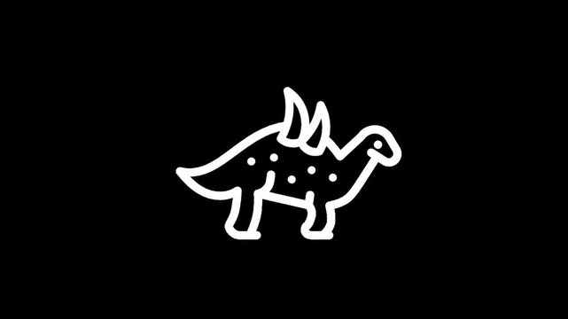 Stylized white line art dinosaur with wings and spots on black background