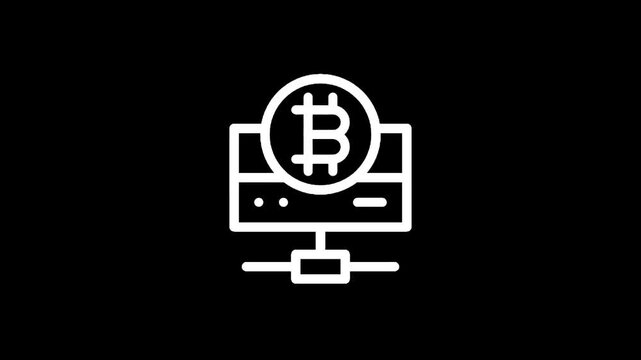 Digital currency mining on computer hardware with Bitcoin symbol on screen