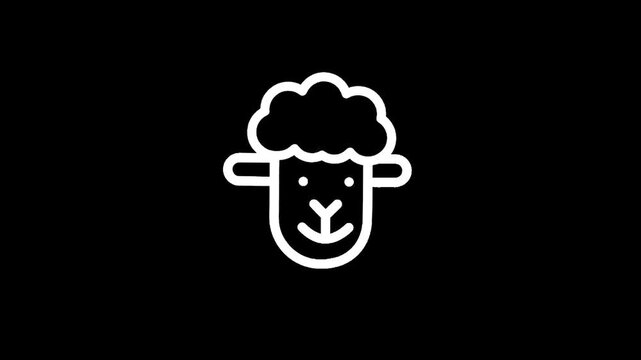Simple white sheep head icon on a black background, minimalist design
