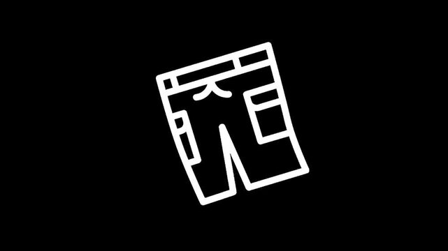 Simple white outline icon of cargo pants on a black background