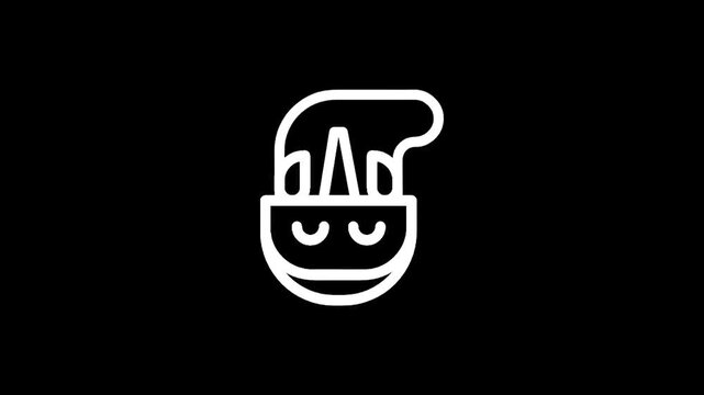 Simple white line drawing of a rhino head with closed eyes on a black background