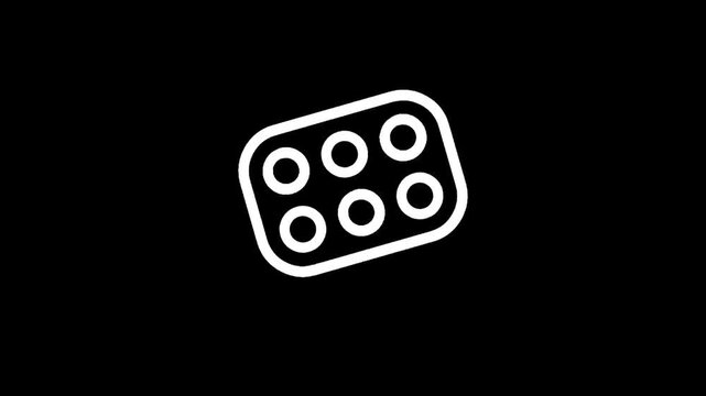 Minimalist white outline of a six-lens camera module on a black background