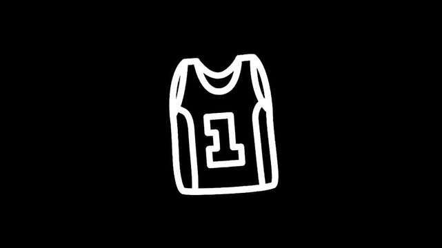 Simple white outline of a basketball jersey with the number one on a black background