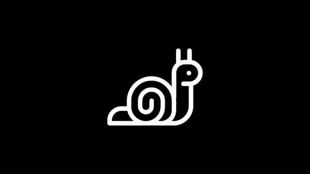 Minimalist white snail icon on a black background, representing slowness and simplicity