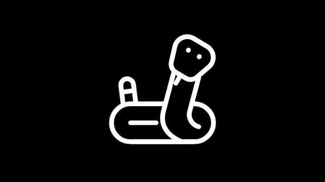 Stylized white line art icon of a snake coiled on a black background