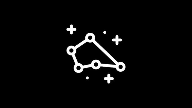 Simple white constellation icon on a black background with stars and plus signs