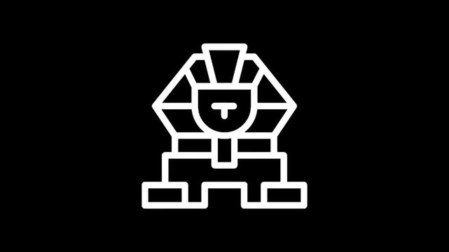 Stylized white line art of the Great Sphinx of Giza on a black background