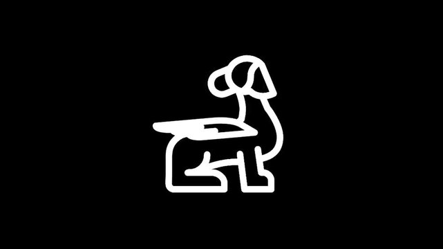 Minimalist white line art dog with wings on a black background, abstract concept