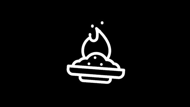 Simple white line art icon of a burning incense stick on a plate with smoke rising