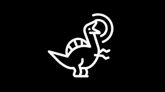 Stylized white line art dinosaur icon with a sail on its back against a black background