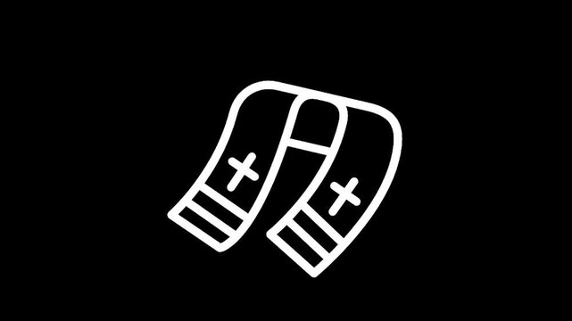 White line art icon of a priest's stole with crosses on a black background