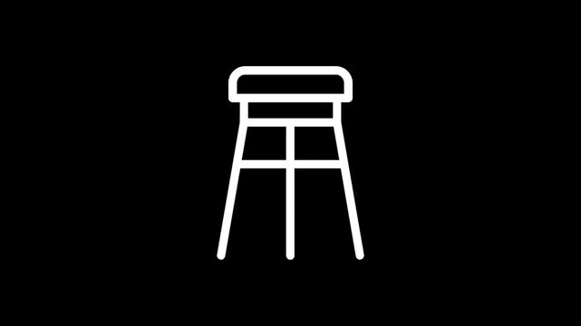 Minimalist white bar stool icon on a solid black background, simple design