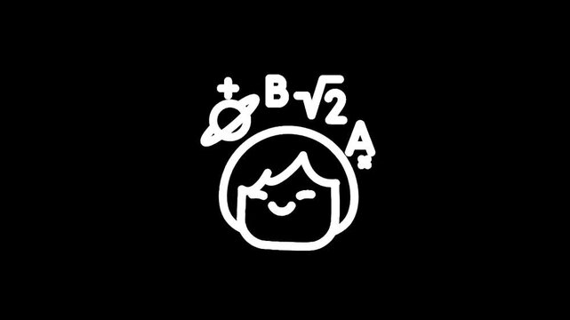 Whimsical doodle of a person with mathematical symbols and a planet orbiting their head