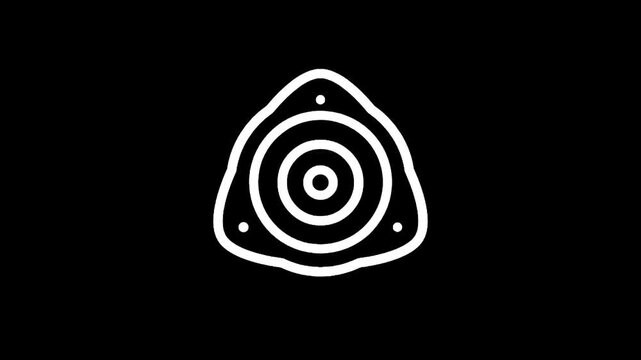 Abstract white speaker icon on a black background with a triangular shape