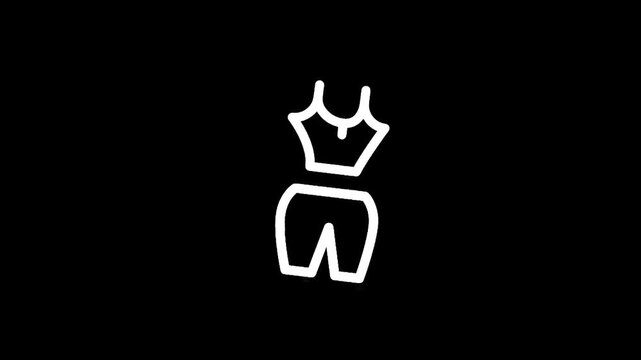 Simple white outline of a sports bra and shorts on a black background