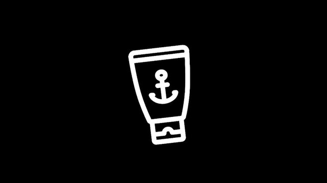 White line art icon of a tube with an anchor symbol on a black background