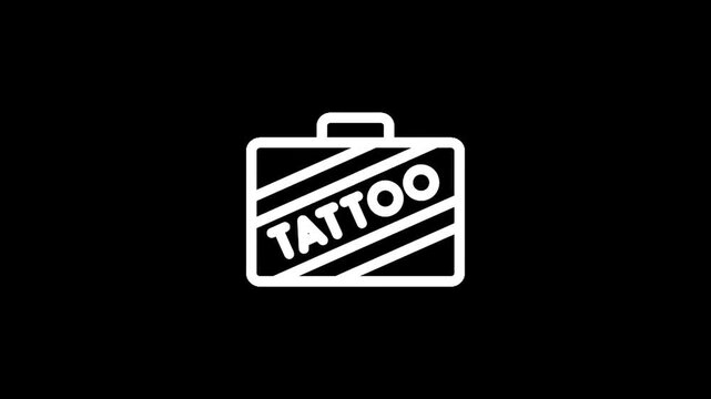 White line art icon of a tattoo artist's briefcase on a black background