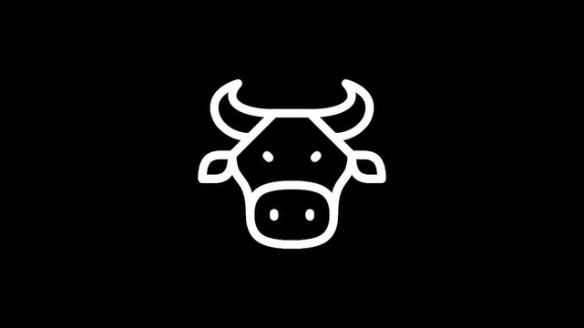 Minimalist white outline of a cow's head on a black background