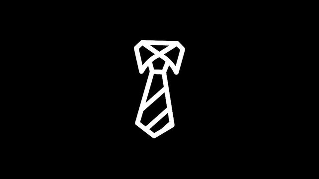 Minimalist white tie icon on a solid black background, representing formal wear
