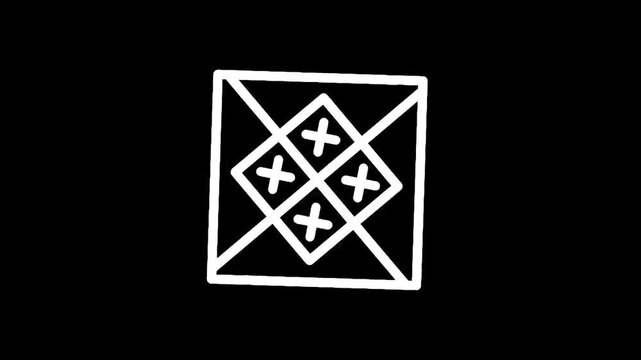 Abstract geometric symbol with four crosses inside a diamond and square outline