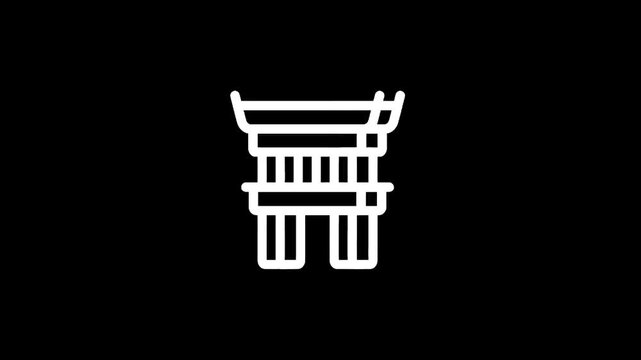 Minimalist white outline icon of a traditional Japanese torii gate on a black background