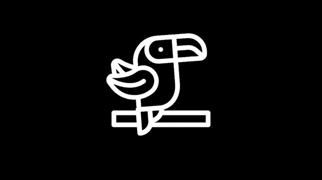 Minimalist white toucan icon on a black background, simple line art design