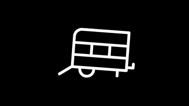Simple white line art icon of a horse trailer on a black background
