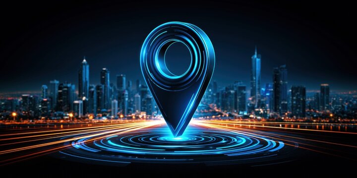 Location pinpoint digital map futuristic urban landscape