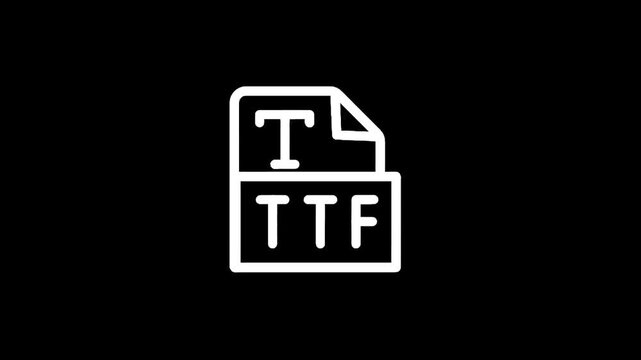 Simple white TTF file icon on a black background, representing font files