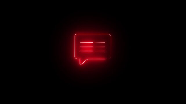 Neon red speech bubble icon on dark background
