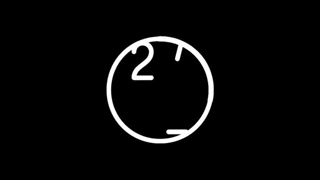 Minimalist white clock face with numbers 1 and 2 on a black background