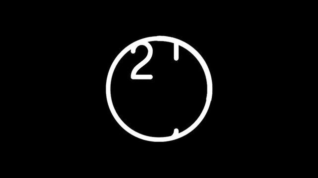 Minimalist clock face with numbers two and one on black background
