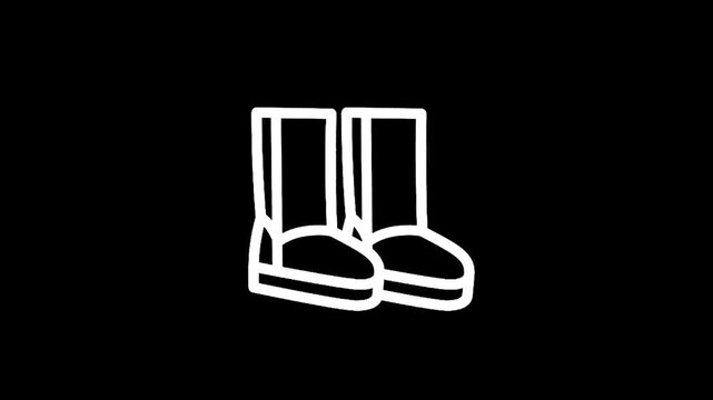 Simple outline icon of a pair of warm winter boots on a black background