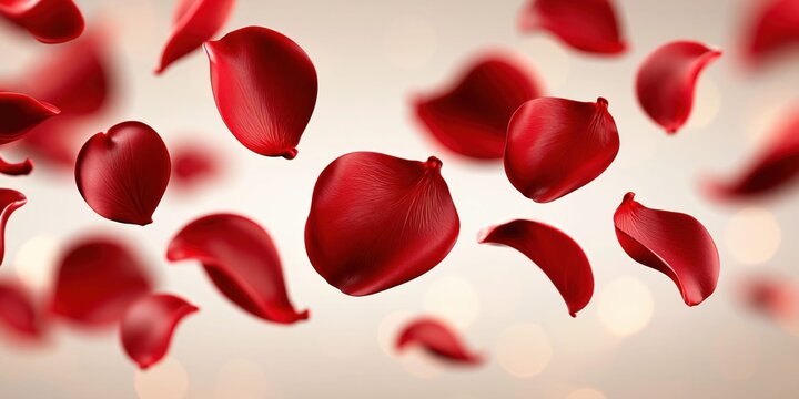 Romantic falling rose petals in gentle light