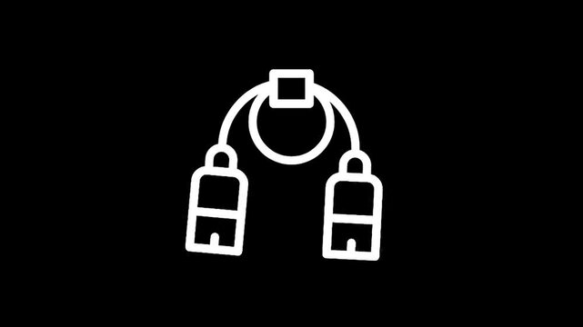 Simple line art icon of a jump rope with handles on a black background