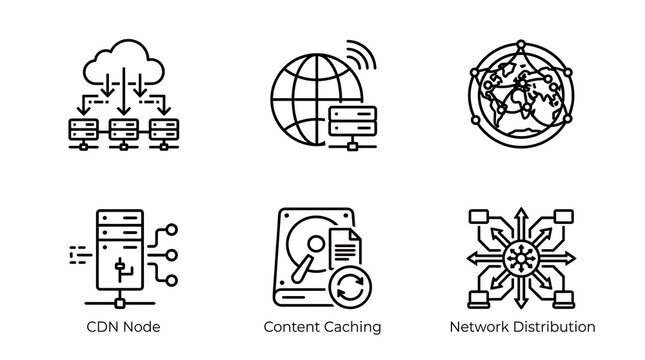 Cloud Infrastructure and Global Network Line Icons