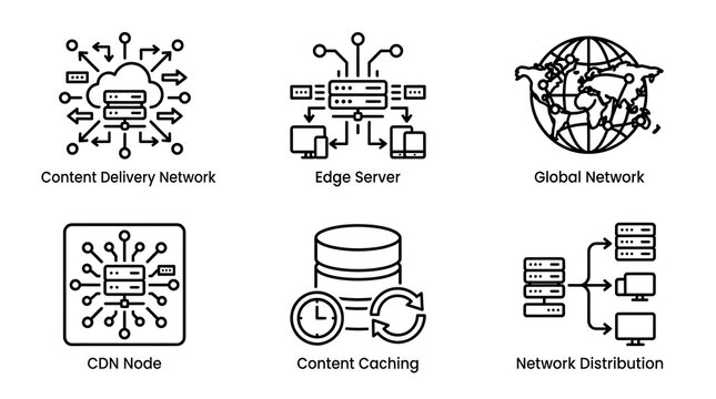 Network Infrastructure and CDN Line Icon Set