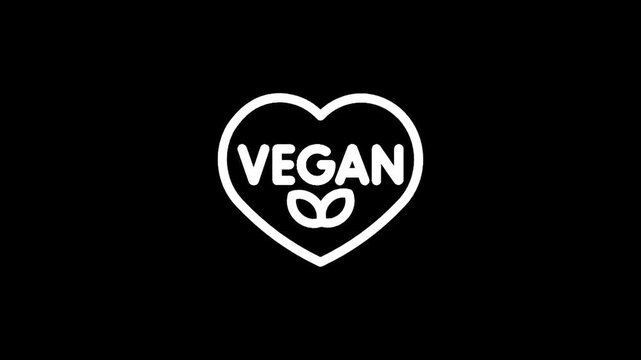 White vegan heart logo with leaves on a black background, simple and clean design