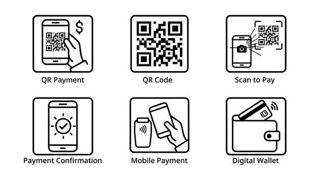 QR Code and Mobile Payment Icon Set for Digital Finance