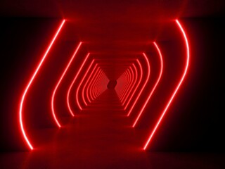 Obraz premium red modern lighting tunnel space, 3d rendering sci-fi concept