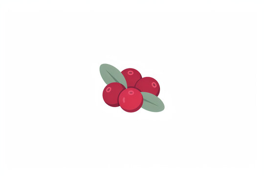 Illustration of a small cluster of fresh ripe red cranberries with green leaves, isolated